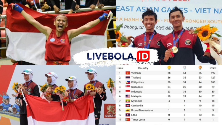 Klasemen Medali SEA Games 2021 – Indonesia Jatuh Ke posisi 5 Setelah di Geser Filipina dan Singapura